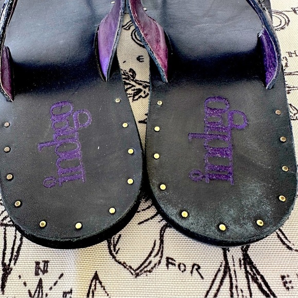 Indigo by Clarks womens sz 8 black leather boho thong sandals - Picture 5 of 9